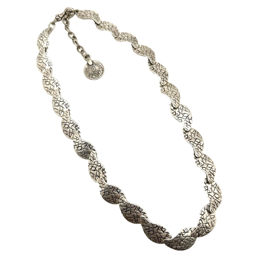 Vintage Turkish Export Necklace Silver Tone Textured Link Choker MCM 16"-18"